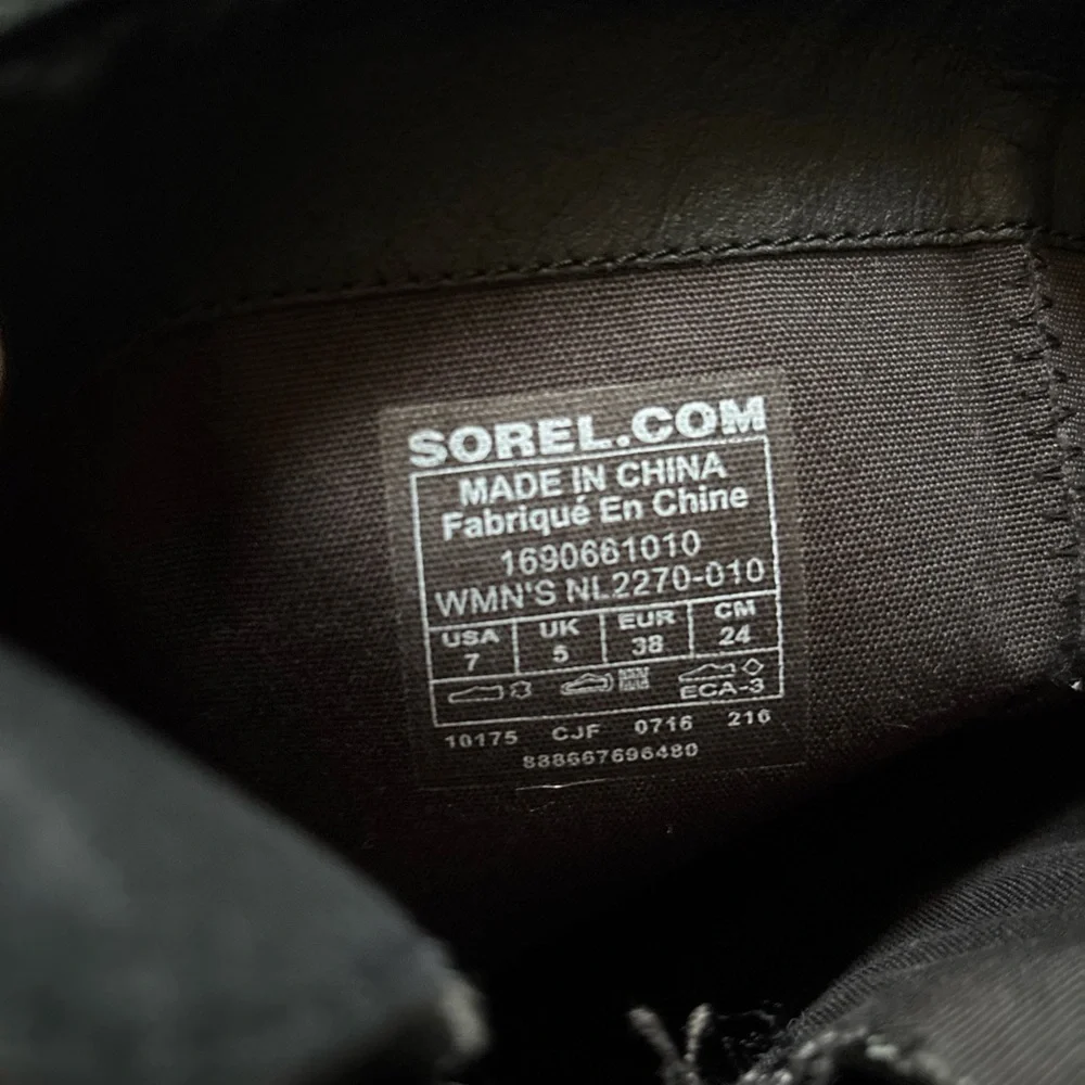 SOREL Lolla NL2270 Black Leather Riding Tall Boots Brown Straps Women Size 7